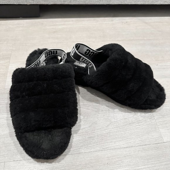 UGG Fluff Yeah Ruby Black Slippers- Size 9 - Picture 3 of 9
